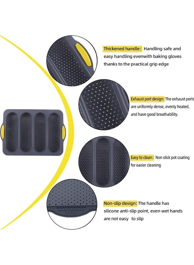 loaf pan Set of 1 with four buns French bread loaf pan bread pan non-stick pan easy to release household silicone food baking breakfast afternoon tea romantic dinner tool (black) - Image 4